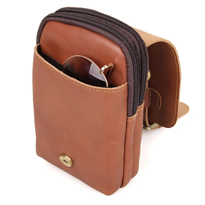 

Genuine Leather Travel Men Belt Bag Solid Leather Fanny Packs