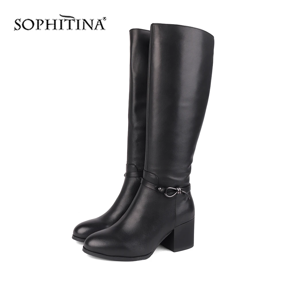

SOPHITINA Solid Fashion Boots High Quality Genuine Leather Comfortable Round Toe Square Heel Shoes New Ankle Women's Boots PC458