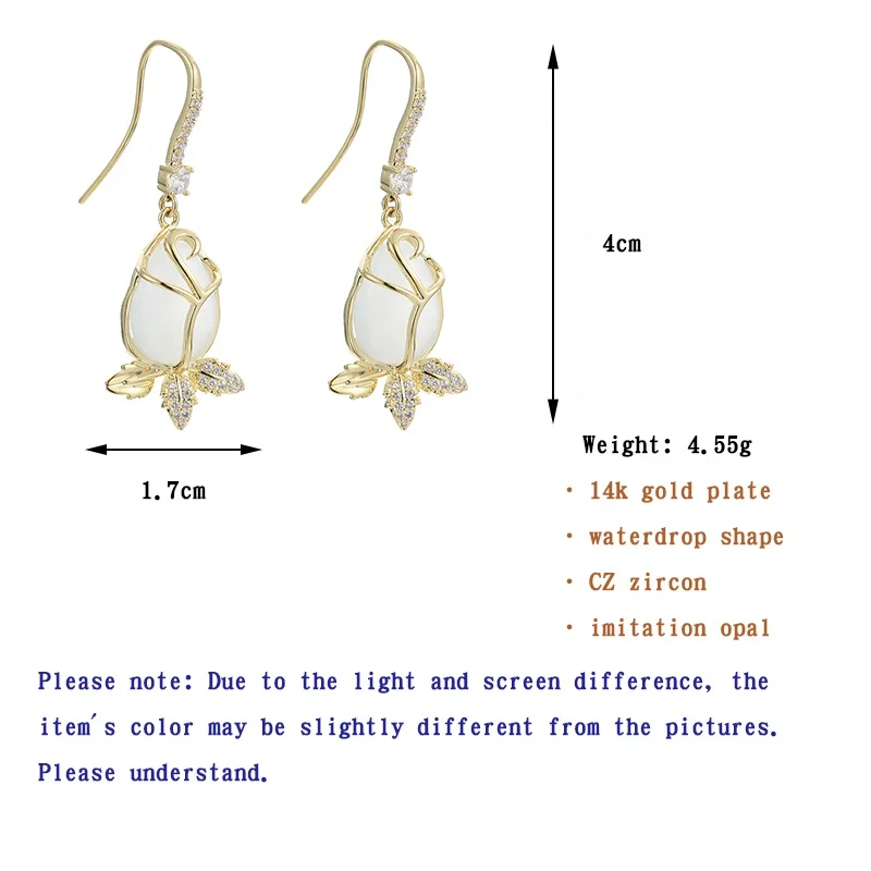 

ONYSS Gold Plated Earring E-droplet Leaf shape CZ Zircon Crystal Opal Hook Earrings 2021