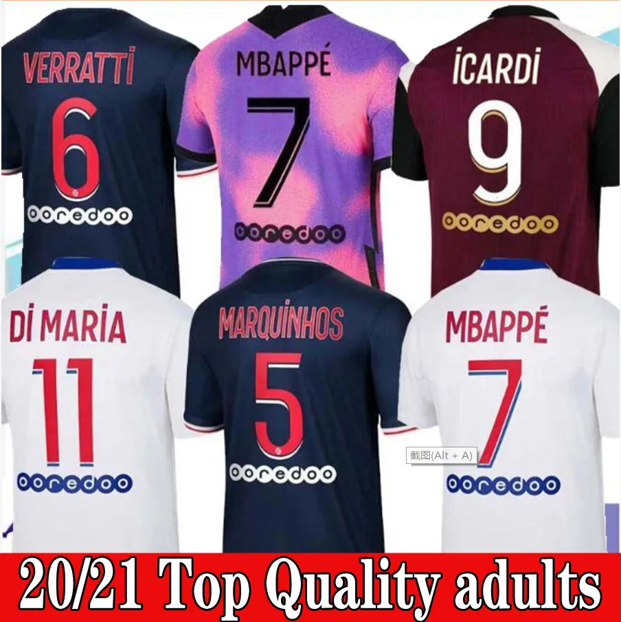 

20-21 Top quality MBAPPE NEYMAR Paris uniforms JR ICARDI VERRATTI KIMPEMBE Maillot de foot equipe Maillots football shirt