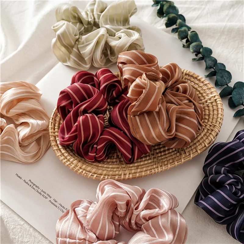 

Glossy Silky Satin Scrunchies Striped Twist Hair Ring Elastic Rubber Hair Bands Elegant Hair Accessories Ponytail Hair Rope Ties