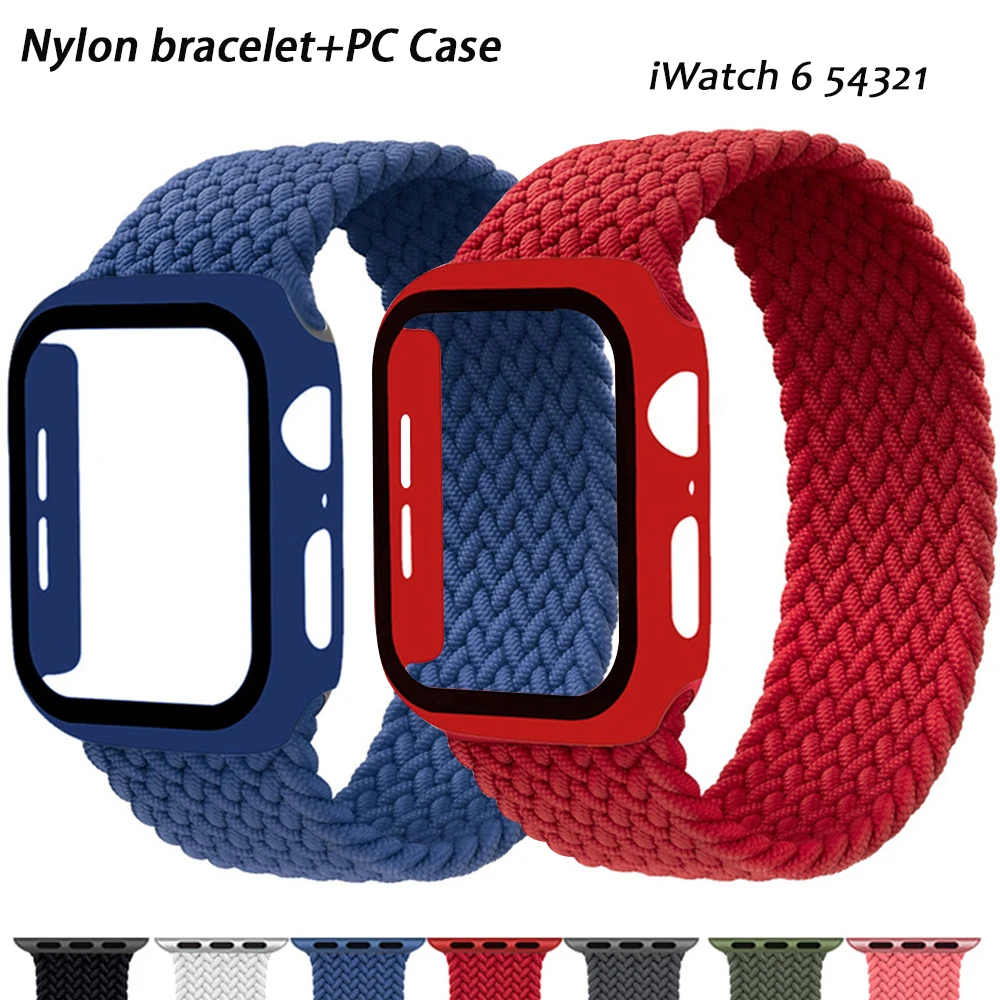 

Braided Solo Loop Band For Apple Watch strap 44mm 40mm 42mm 38mm Elastic Nylon bracelet+PC Case iWatch 6 5 4 3 se strap