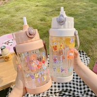 15002000ml cute bear water bottle with straw sport plastic portable handle large bicycle drinking bottles bpa free wholesale