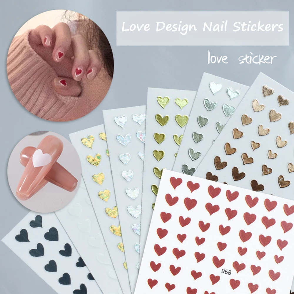 3D Love Heart Nails Sticker Red Black White Laser Gold Silver DIY Self -Adhesive Nail Art Decal Decoration Accesso | Красота и