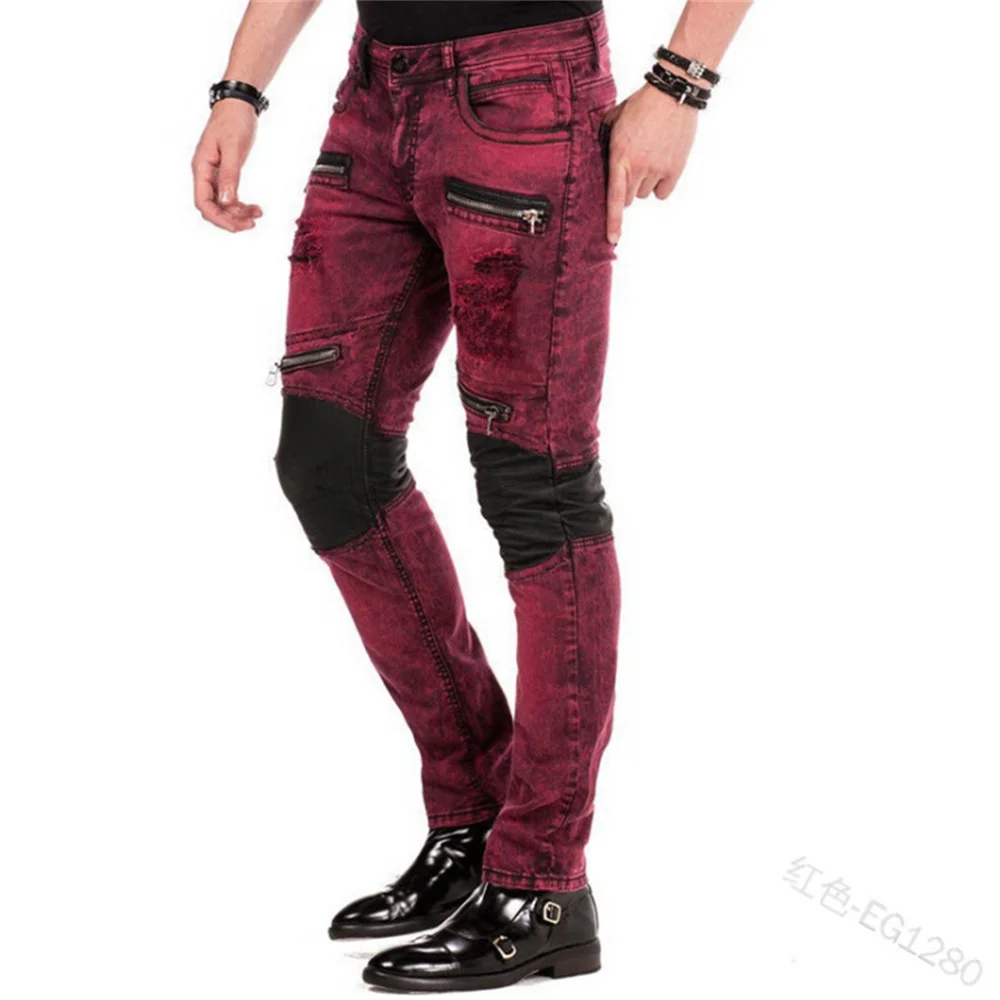 EH · MD®Кожаные джинсы до колен мужские измельченные хлопковые высокие Стрейчевые