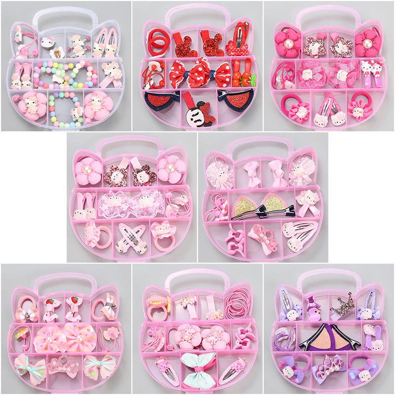 Весь набор hello kitty/аксессуары в виде мишки для девочек, эластичные резинки для волос, заколки для волос, заколки, ожерелье, серьги, детский подарок на день рождения