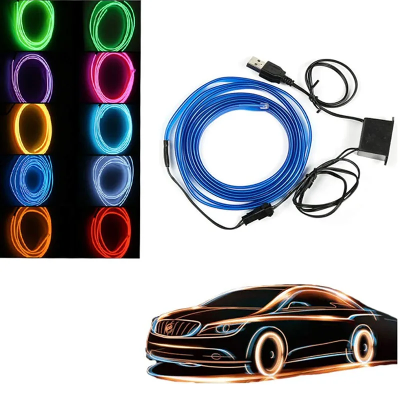 5m Car LED Strips Decoration Strip 12V Flexible Neon EL Wire Rope Indoor Universal Interior Light for Auto | Автомобили и