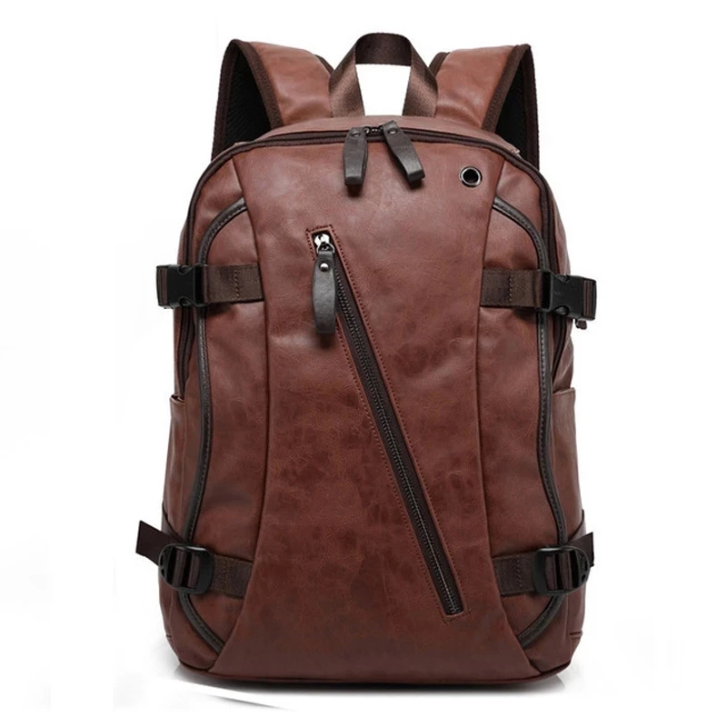 

Fashionable Leather Schoolbag for Middle School Students Retro Laptop Backpack Men's Casual Business Travel Bags Street