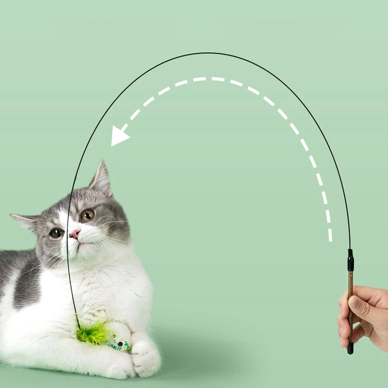 

Simulation Feather Teaser Pet Self-hey Boring Relief Cute Toys Replaceable Head Extension Pole Young Cat Interactive Toys