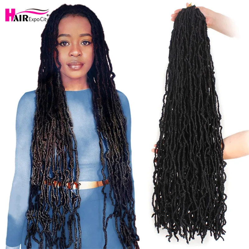 14-28 Inch Long  Messy Boho Nu Soft Locs Goddess Faux Locs Crochet Hair Black Synthetic Braiding Hair Extensions Hair Expo City