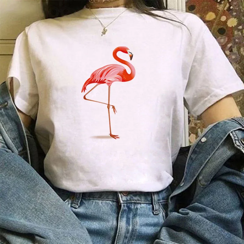 

Flamingo T-shirts With Short Sleeves Women's Tee Shirt Summer Sleeve T-shirt Female Women-clothing for Tops Woman Cute 2021 Tees