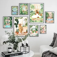 casual woman moroccan tropical jungle swing meadow wall art canvas painting poster and print wall pictures for living room decor