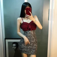new sexy ruffled camisole high waist heavy industry sequins slim package hip skirt suit