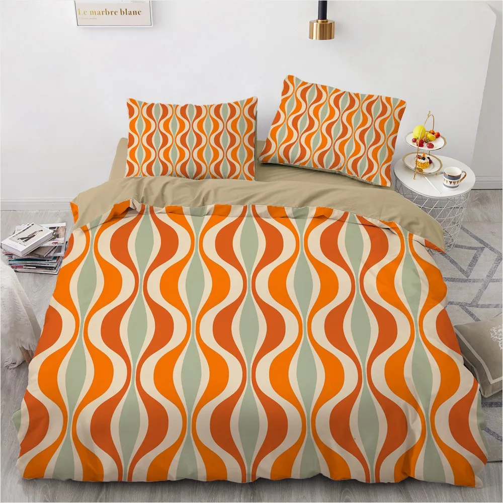 

3D Digital Vintage Orange striped Bed Linen Comforter Cover Set Twin Queen King Size 245x210cm Linens Bed for Bedroom Decoration