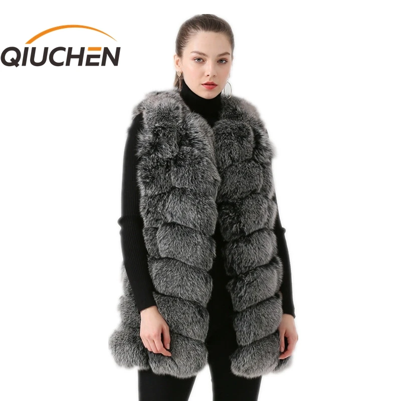 QIUCHEN PJ19035 2021 Новое поступление женский зимний жилет из натурального Лисьего меха