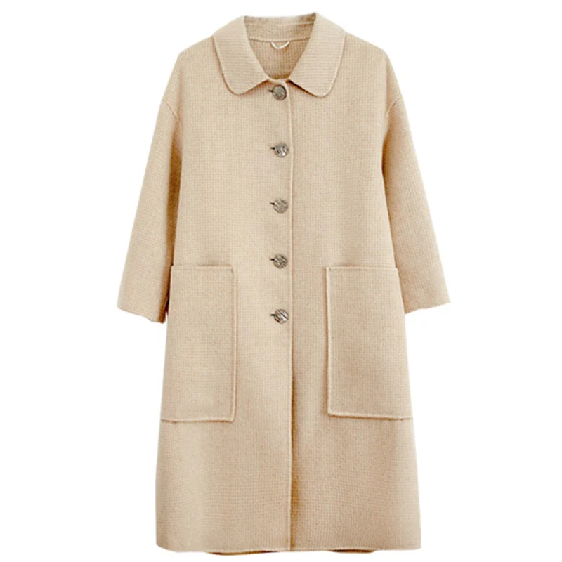 

Luxury goods fashion women's pure cashmere woolen coat 2020 new high-end small plaid medium long double faced 100% woolen coat