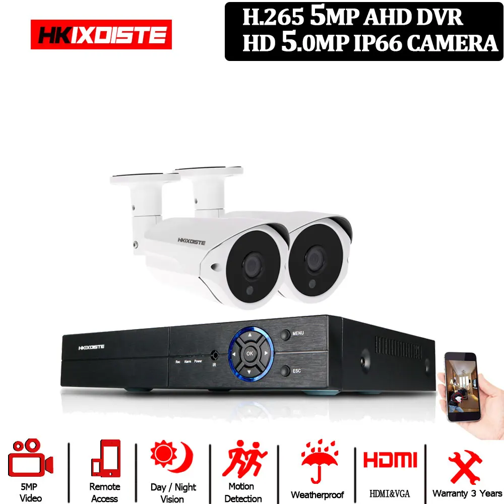 4CH DVR.2PCS 5MP Cam H.265 CCTV DVR 4CH 5MP видео Surverillance система AHD комплект 5MP наружная HD камера водонепроницаемая камера видеонаблюдения CCTV система Комплект - Цвет: 4CH DVR.2PCS 5MP Cam
