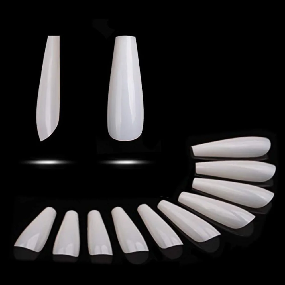 

500 Pcs Long Coffin Fake Nails Full Cover Natural Ballerina False Nail ABS Nail Tips 10 Sizes with Case (White)