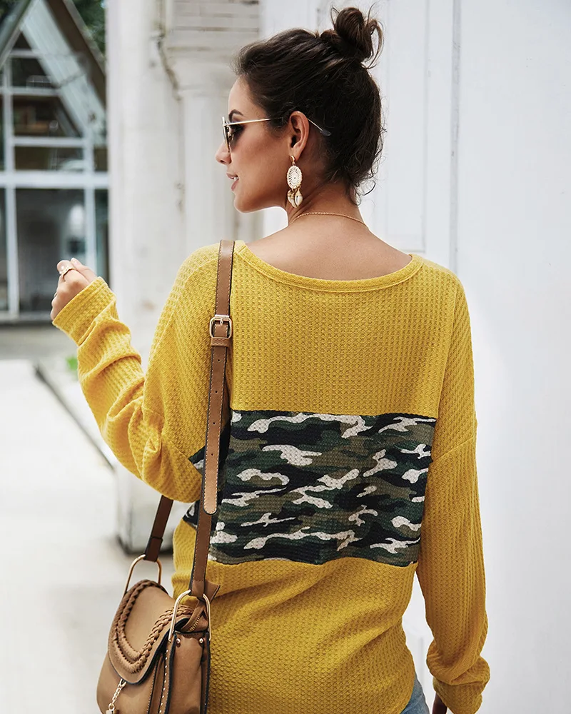 Свитер с v-образным вырезом и длинным рукавом Женский Повседневный Камуфляжный