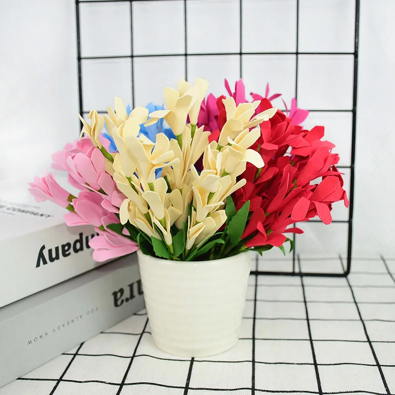 

5/10Bouquet Foam Mini Artificial Flower Winter Jasmine Bouquet Fake Flower Arrange Material DIY Wedding Wreath Home Garden Decor