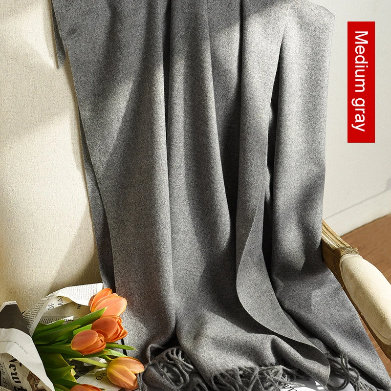Style2 Medium gray Высокое качество кашемировые шарфы женские новые зимние плотные теплые мягкие пашмины Шали Обертывания Твердые женские шерстяные длинные шарфы с кисточками - Цвет: Style2 Medium gray
