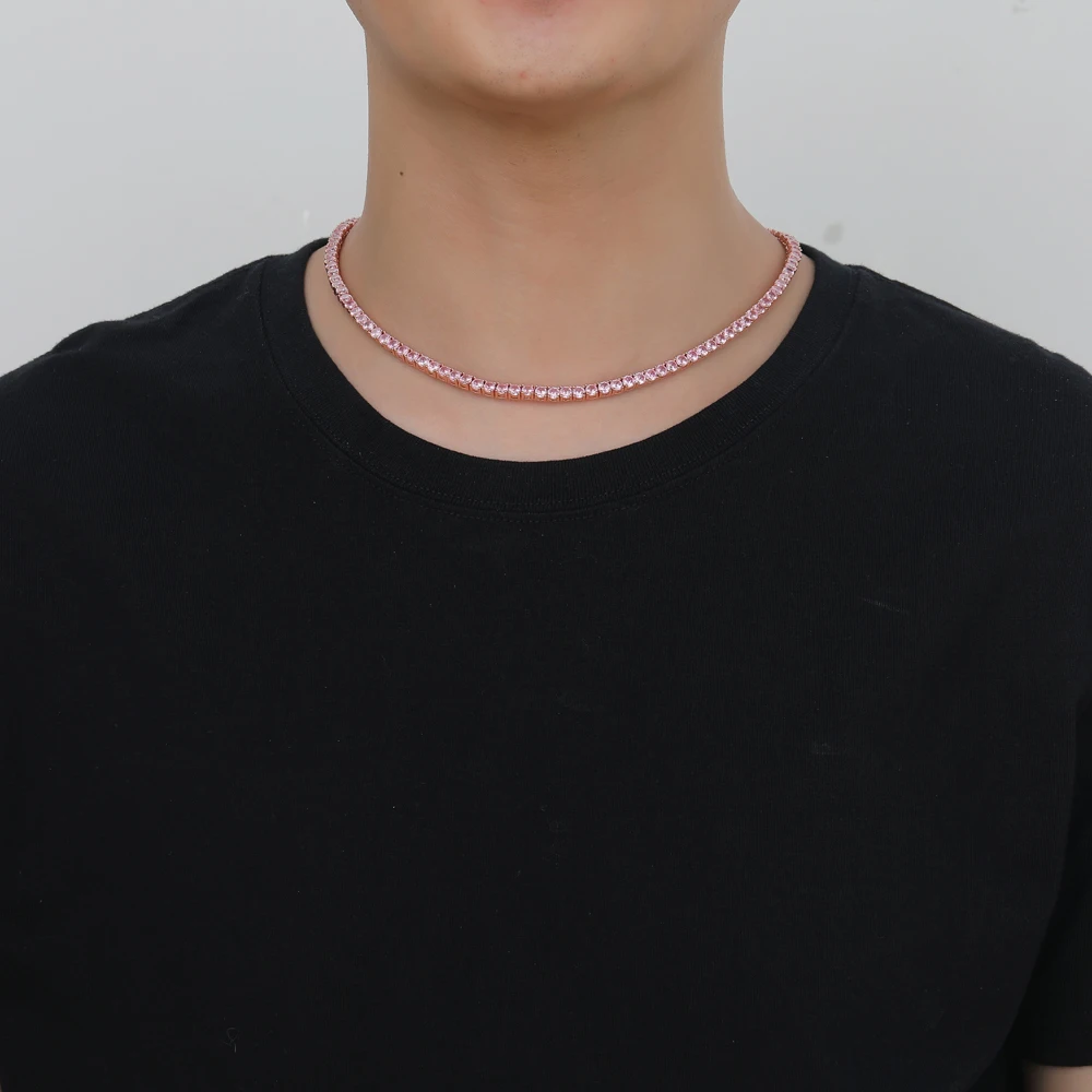 Цепочка для тенниса BC201 с розовым фианитом 4 мм 16 дюймов 18