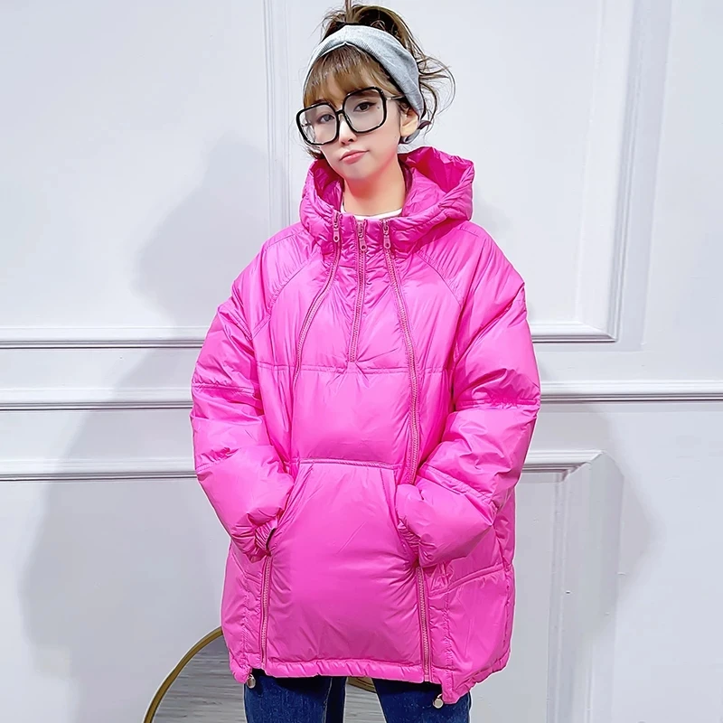 

Double Zipper Pullover Winter Jacket Women's Fashion Student Loose Down cotton Coat Warm Casual Hooded Outerwear Parka Female