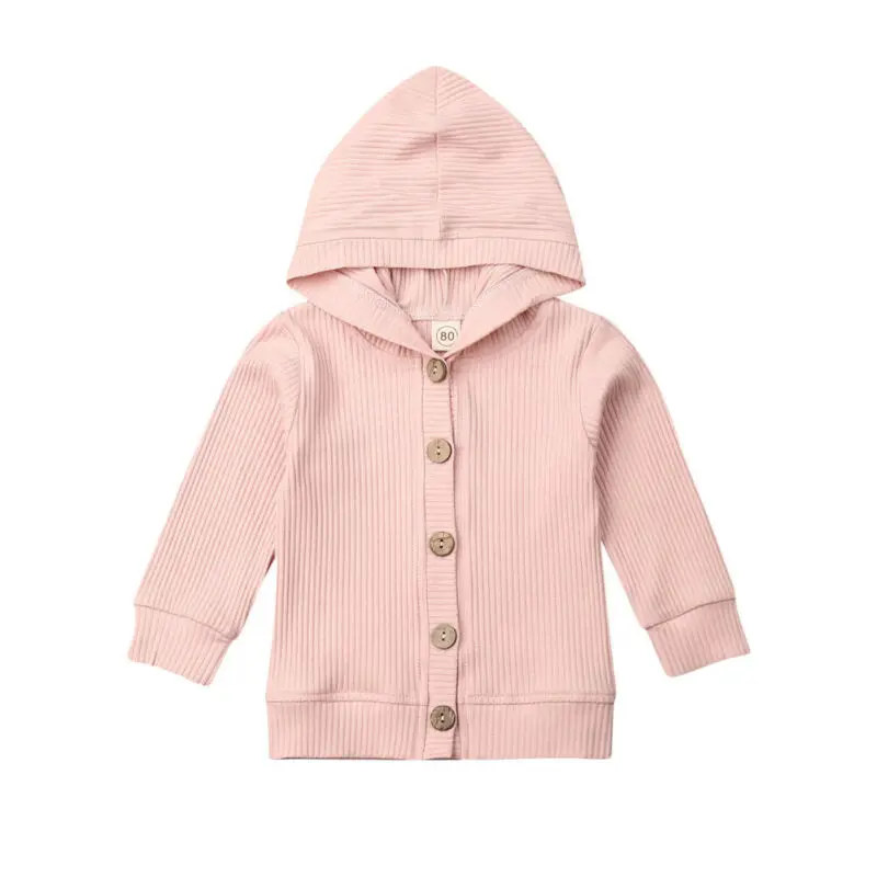 Autumn Infant Baby Girl Clothes Long Sleeve Knitted Hoodie Coat Ribbed Knitted Jackets Outwear Tops