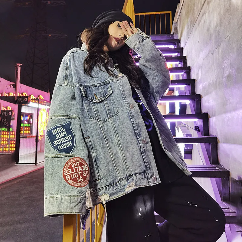 

Denim Graffiti Outwear Design Ulzzang Female Harajuku Women Pattern Vogue Jacket Street Korean Basic Jeans Coat Stylish Oversize