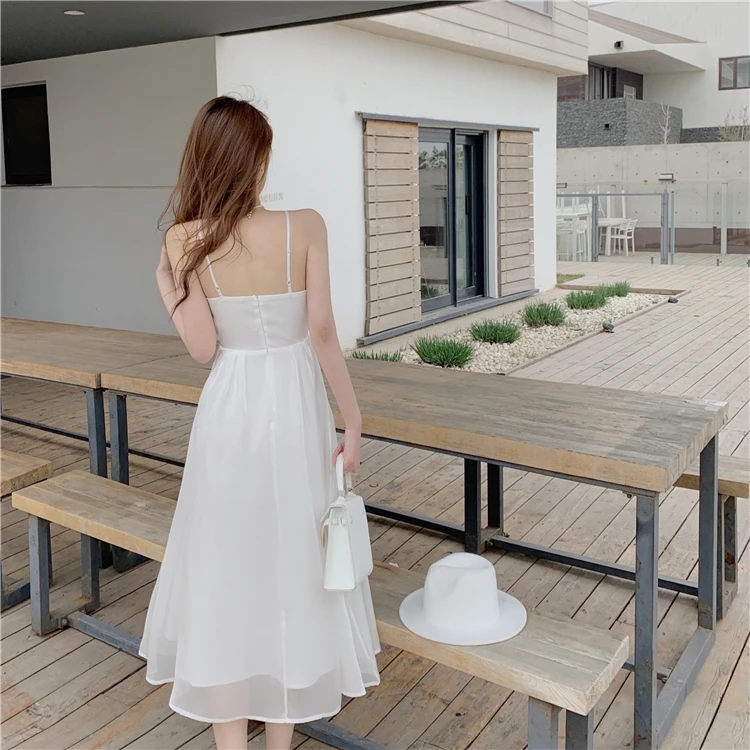 

GRUIICEEN French Vintage Summer Long Dress Women Elegant Mesh V-Neck Casual Beach Holiday Dress