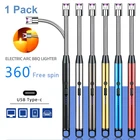 USB электрическая перезаряжаемая длинная ветрозащитная барбекю для кухни, светодиодная плазменная дуга, беспламенная свеча, Необычные наружные зажигалки