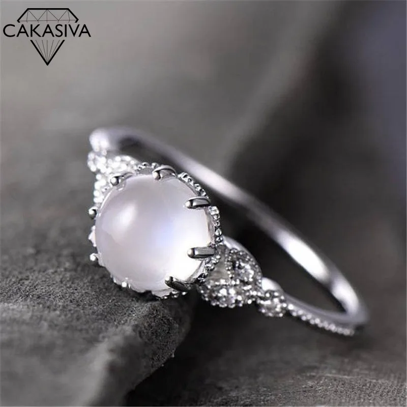 

Women's 925 Silver Moonstone Ring 18k Rose Gold Plated White Opal Engagement Band Silver Jewelry Wholesale