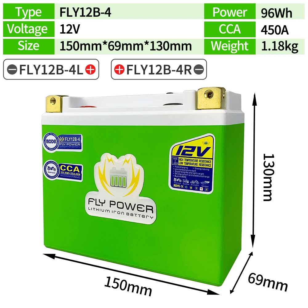 

FLY12B-4 YT12B-4 Motorcycle LiFePO4 Engine Starter Battery CCA 450A 12V 96Wh Lithium Scooter Batteries 12V LFP FLY12B-4 UT12B-4
