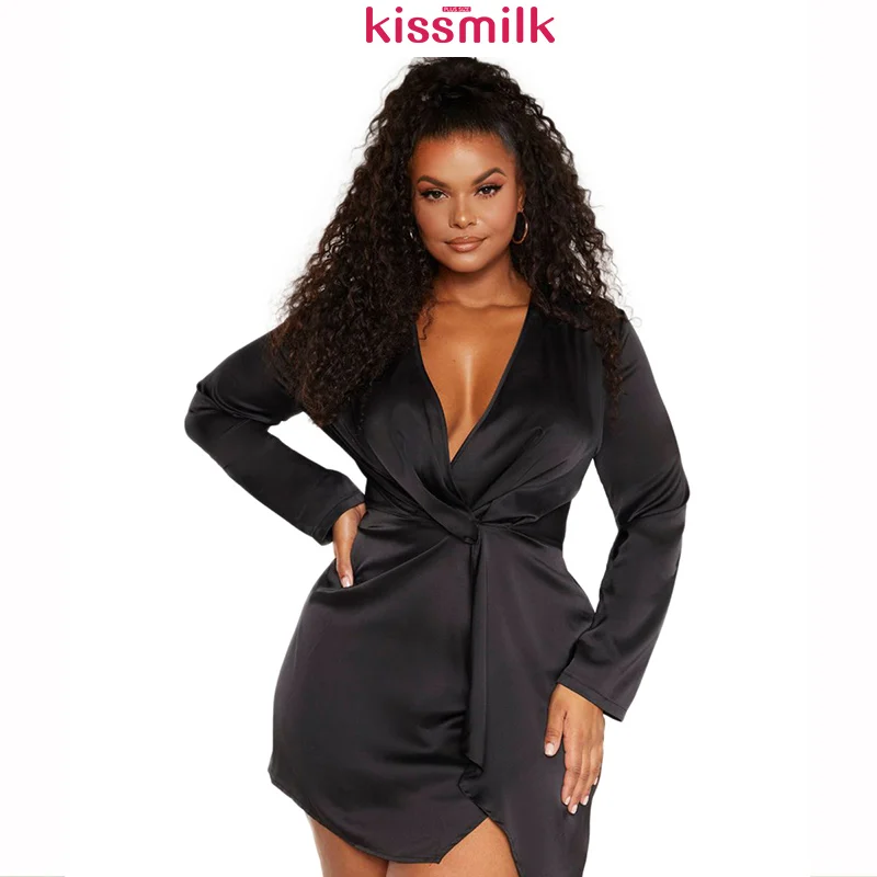 Женское атласное платье Kissmilk однотонное плиссированное с длинным рукавом и