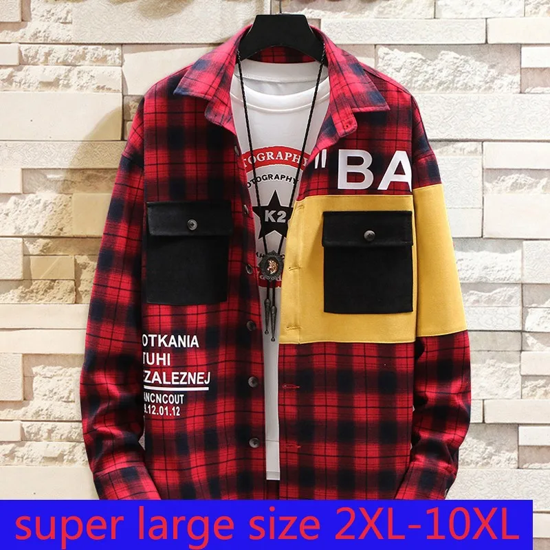 Рубашка мужская с длинным рукавом модная блуза свободного покроя в клетку обхват