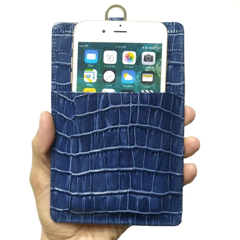 Blue Pouch Case Натуральная кожа держатель для карт чехол для телефона для iPhone 11 Pro Max X XS XR 7 8 Plus роскошный крокодиловый ремешок тонкий Чехол - Цвет: Blue Pouch Case