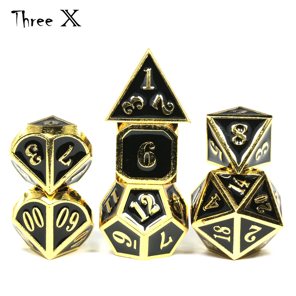 Набор золотых настольных игральных костей DND DNDND 7 die Heavy Metal с подарочным мешком