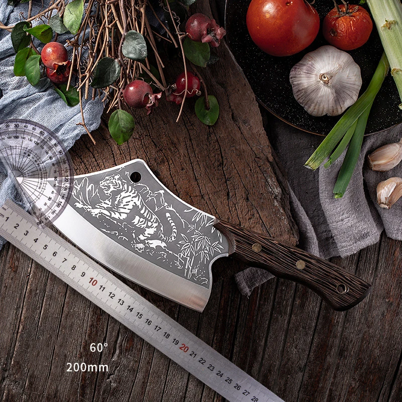 Мясниковый нож мясника острый с изображением тигра рукоятка венге ножи из