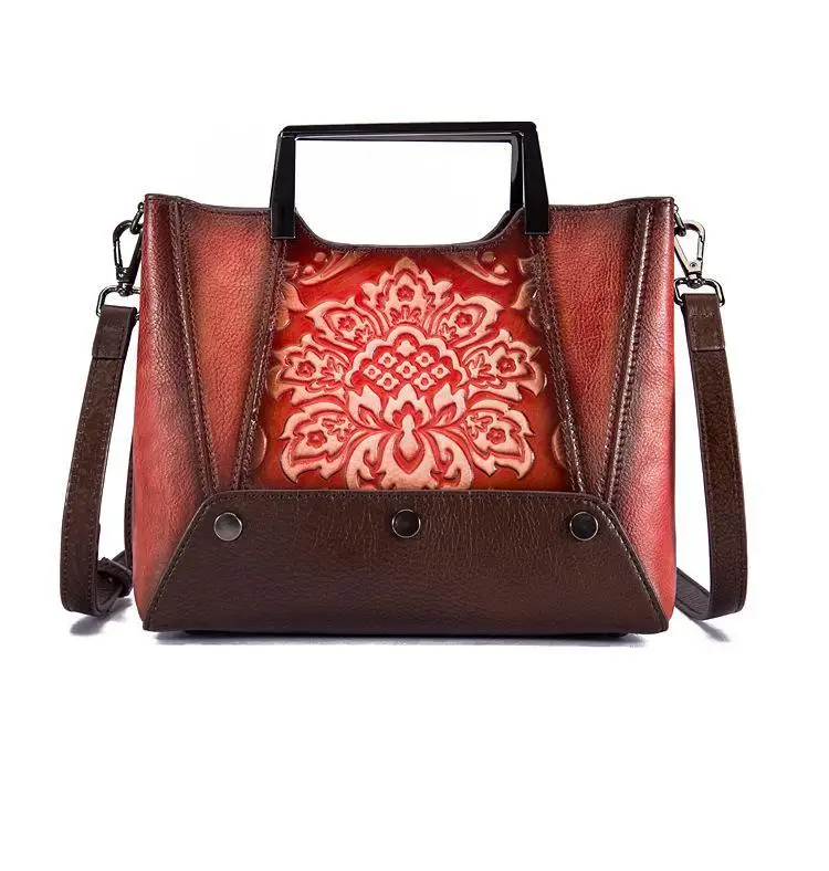 

2021 New Vintage Women Handbags Genuine Leather Handmade Embossing Floral Cow Leather Shoulder&crossbody Bags