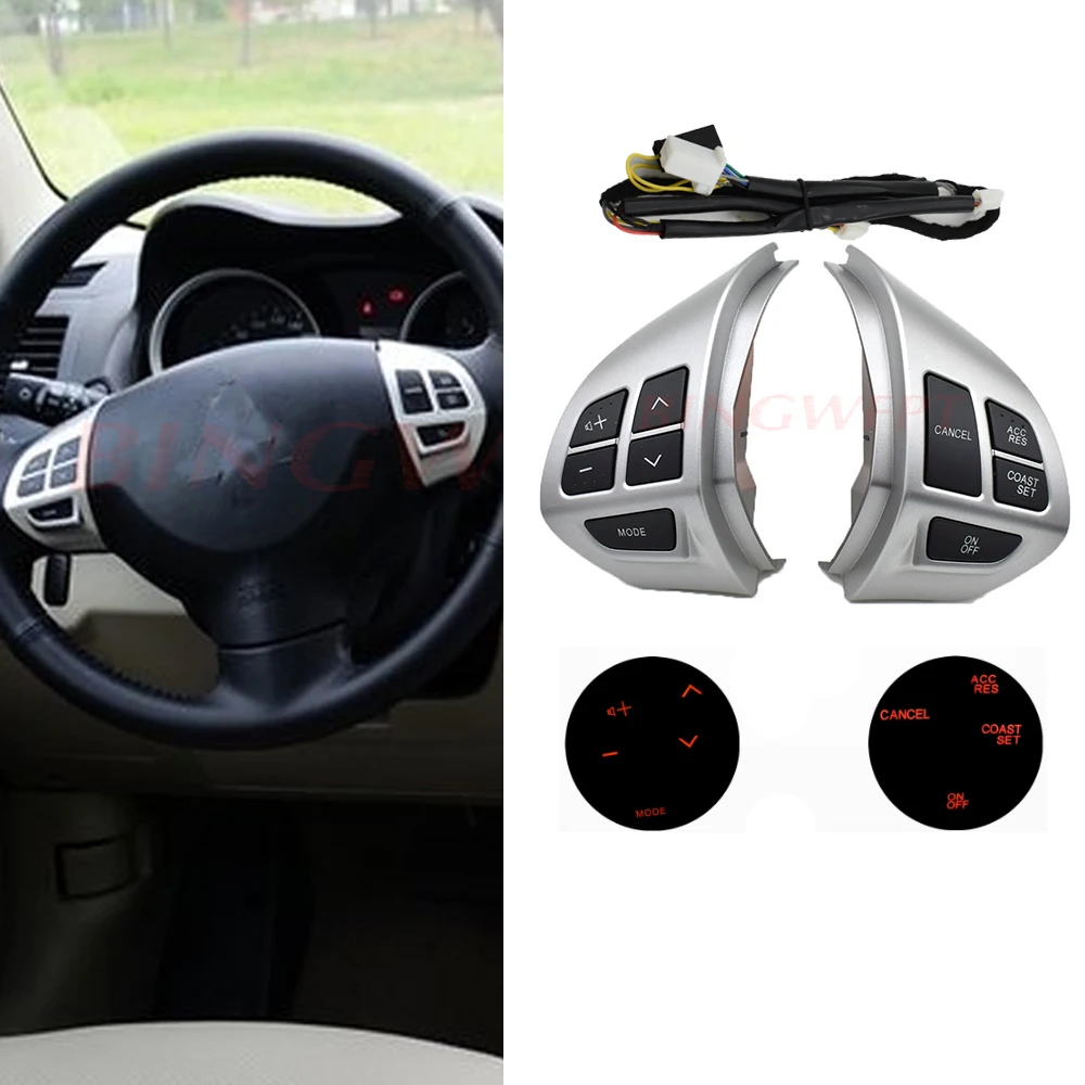 

For Mitsubishi ASX 2007-2012 Outlander Steering wheel control buttons with cables silver buttons /