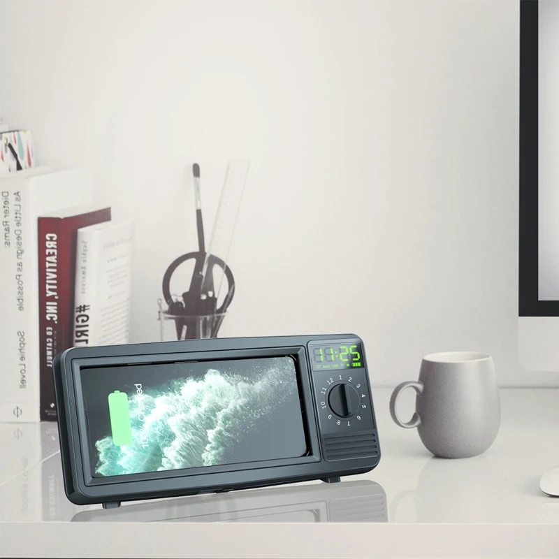 creative retro tv bluetooth speaker qi fast wireless charger for iphone huawei xiaomi standing alarm clock usb free global shipping