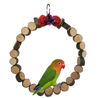 natural wooden parrot swing toy round decorative bird cage swing parrot stand perch with bell for bird supplies