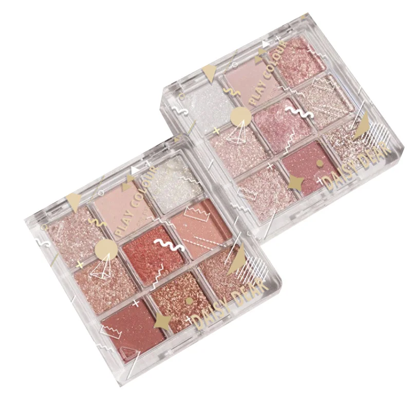 Палетка теней для век персиковые девять цветов с жемчужными блестками