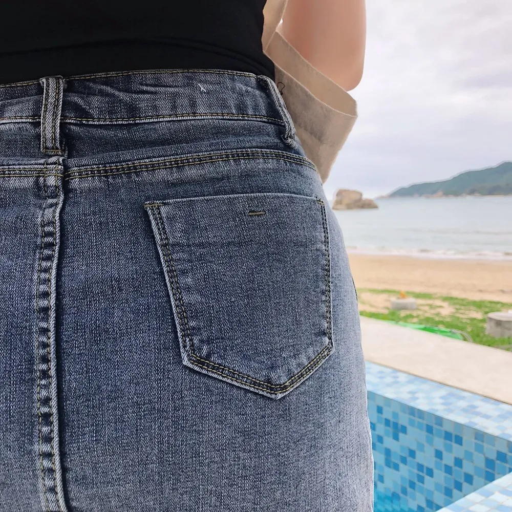 Весенне летняя синяя черная Повседневная джинсовая мини юбка с карманами