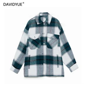 Осенне-зимние зеленые клетчатые куртки, Женская куртка большого размера, свободная повседневная Уличная одежда, куртки, пальто, женская верхняя одежда, женская модель