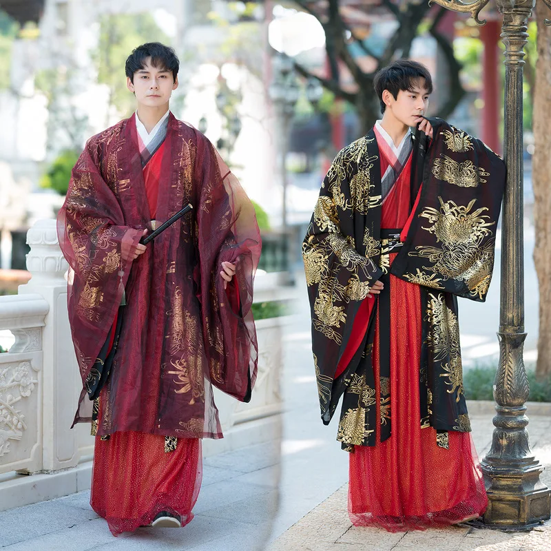 

women same style ancient style Wei Jin Xianqi gilt big sleeve shirt couple's wear Han suit male scholar's class uniform