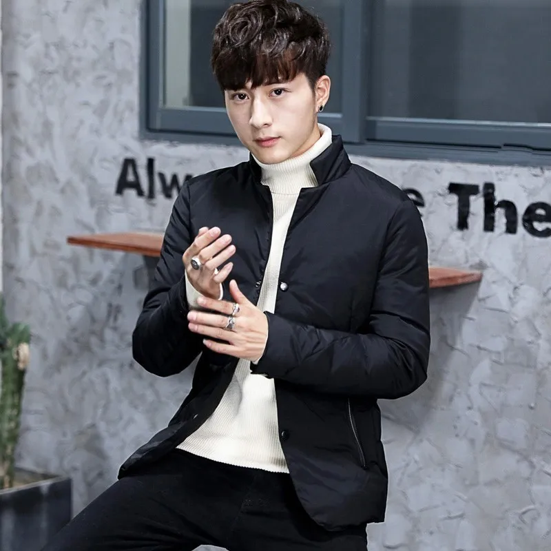 

Winter Mens Warm Padded Parka Single Breasted Business Man Office Work Slim Fit Outwear Coat Casual Ultra-light Short Parkas 4XL