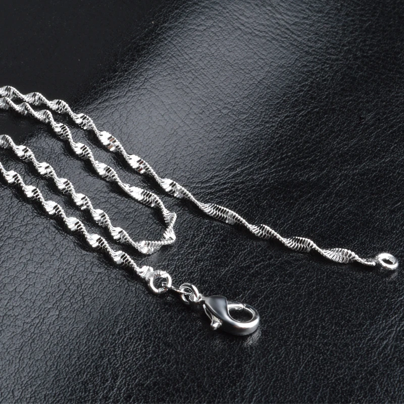 Luxury Jewelry Solid Silver Water wave Necklace Chain For Women 16&quot 18&quot 20&quot 22&quot 24&quot (40cm-60cm) Width 2mm | Украшения и