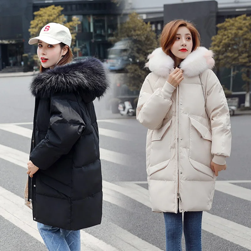 Осенне-зимние женские парки пуховики куртка с капюшоном из лисьего меха 80% утиная