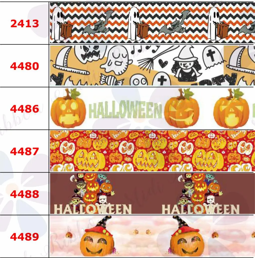 

16mm-75mm Halloween Series Web Ghost Star Candy Bat Printed Grosgrain/Foe Ribbon Geometric Wave DIY Hair Bowknots 50yards/roll